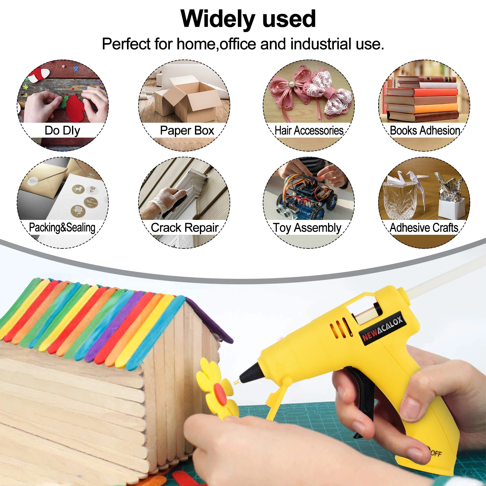 NEWACALOX USB Rechargeable Cordless Hot Melt Glue Gun with 100Pcs 7mm Glue Sticks Mini Glue Gun for Crafting Home DIY Tool