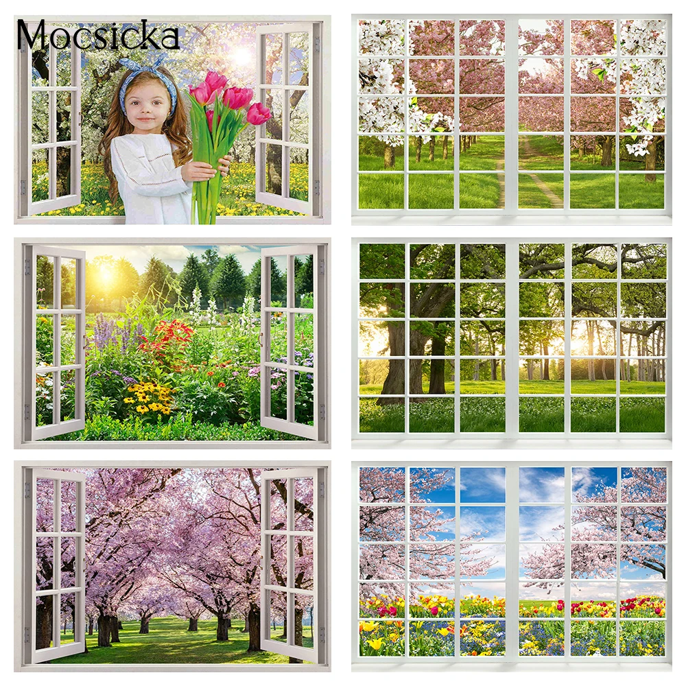 Spring Window Birthday Portrait Backdrop Studio Sunshine Outdoor Natural Landscape Background Wallpaper Kids Adult Photography