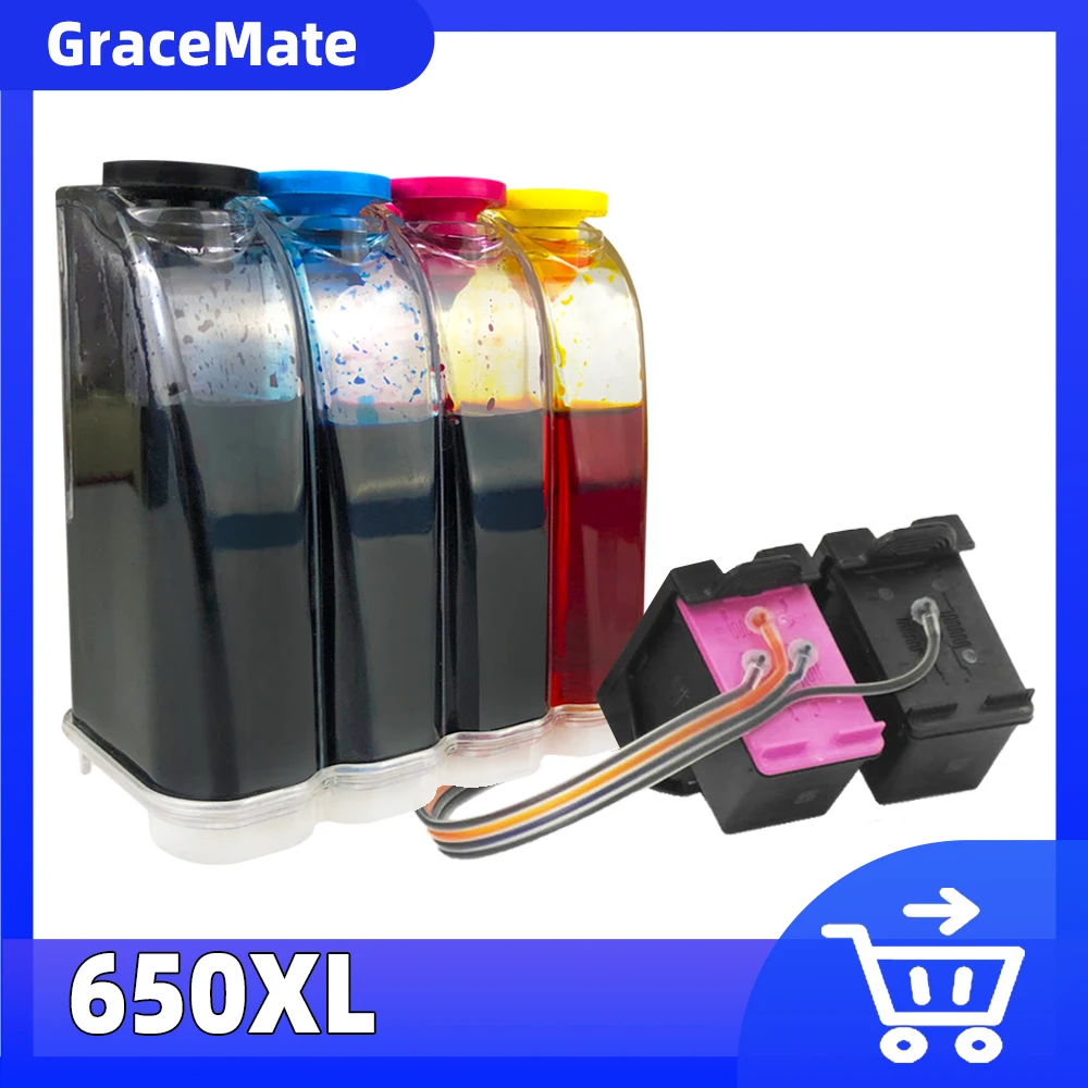 GraceMate 650 CISS Bulk Ink Compatible for Hp 650 XL for Deskjet 1015 1515 2515 2545 2645 3515 3545 4515 4645 Printer Cartridges