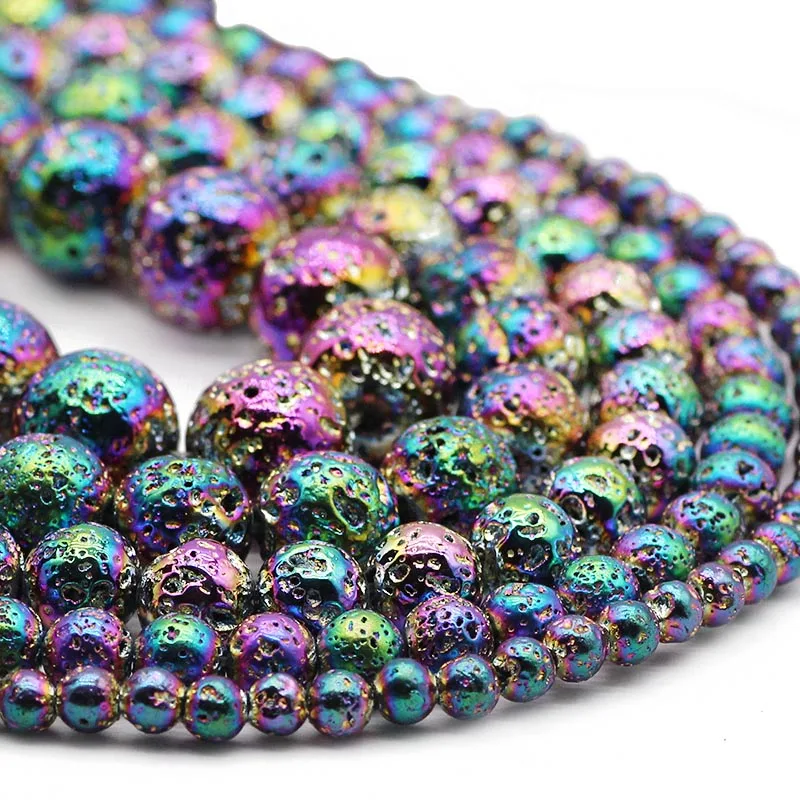 4/6/8/10/12MM Multicolor Natural Lava Stone Volcanic rocks Spacer Round Loose Beads For DIY Jewelry Making Bracelet Accessories