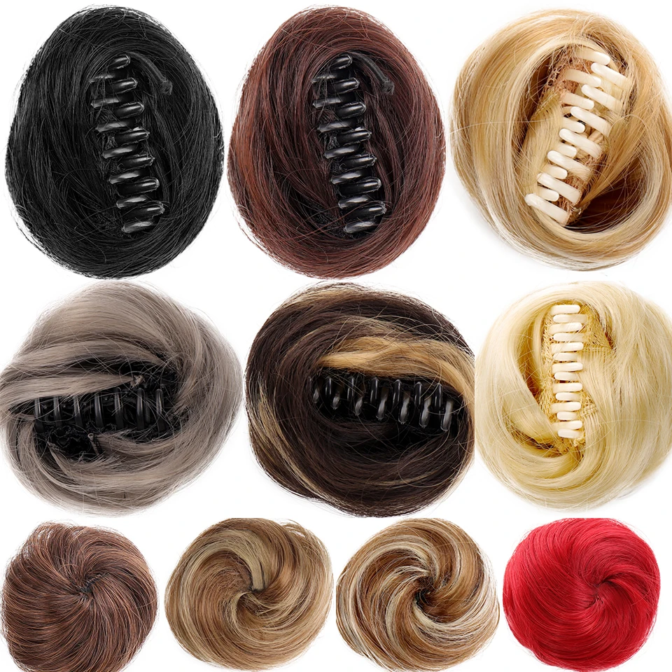 Synthetic Hair Bun Black Brown Straight hair Messy Scrunchies Bun Claw Clip in Hair Extension Updos Hairpieces for Men Chignons