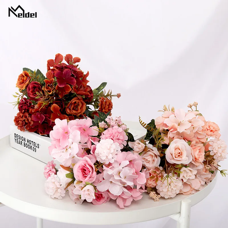 Künstliche Blumen Rose lavendel Hydrangea Daisy Herbst Hybrid Bouquet für Home Hochzeit Weihnachten Decor Herbst Silk Gefälschte Blume