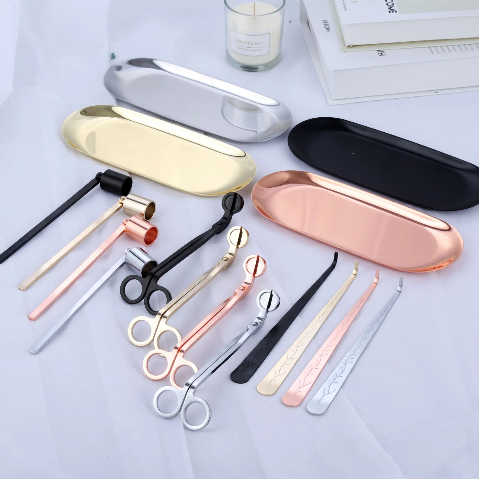 캔들 자동차 키트, 캔들 윅 트리머, 캔들 윅 디퍼 캔들 스너퍼 스토리지 트레이, 캔들 케어 수리 도구, 홈 데코, 4 개/세트