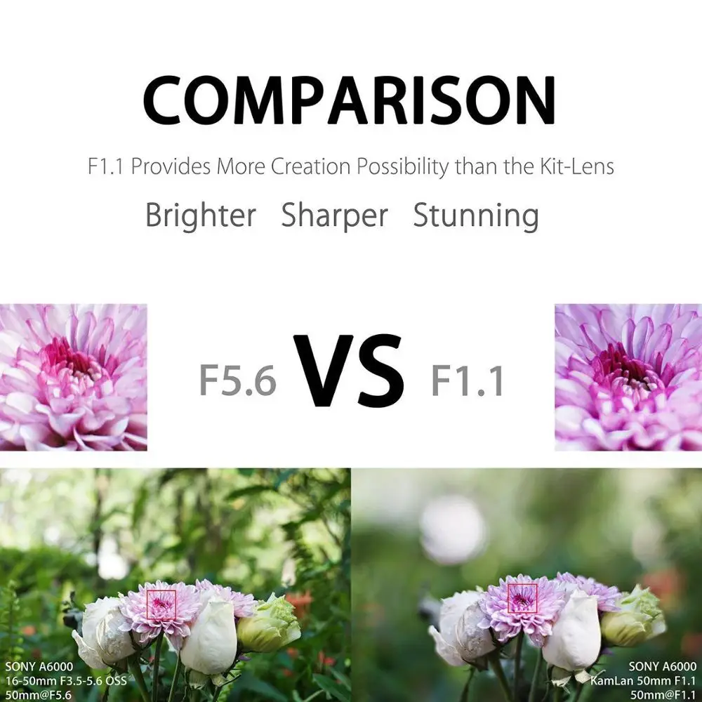 Kamlan 50mm f1.1APS-C Canon EOS-M SONY E-마운트 Fuji X M4/3 미러리스 카메라용 대형 조리개 수동 초점 렌즈