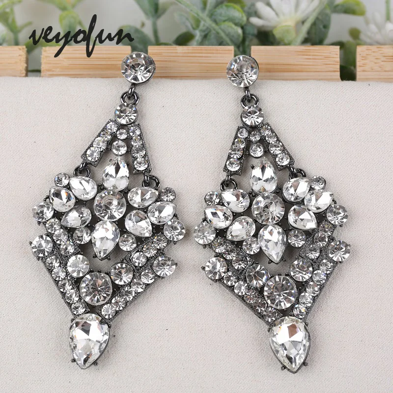 Veyofun Hyperbole Crystal Rhinestone Drop Earrings Bridal Dangle Big Earrings Fashion Jewelry for Women Gift New Wholesale