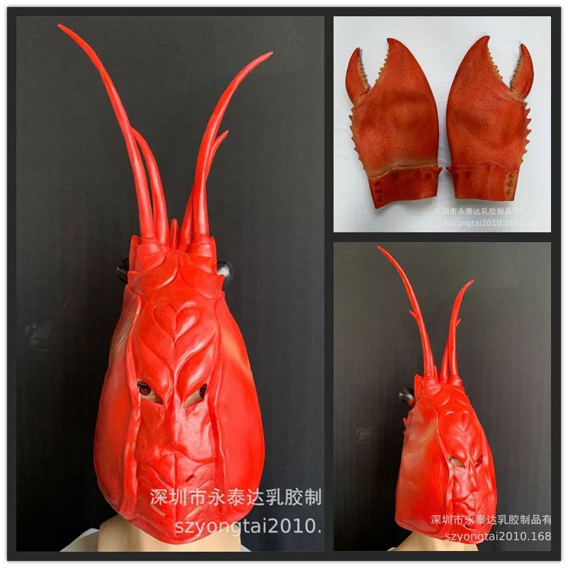 New Red Lobster Face Mask Crab Claws Hands Gloves Latex Animal Funny Adult Costume Accessory Halloween Party Funny Props