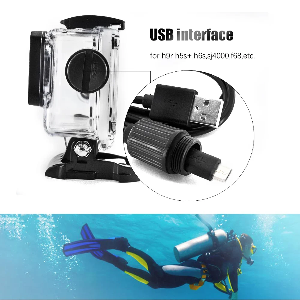 EKEN H9 H9r SJ4000 H5s H9rplus Motorcycle Waterproof Charger Housing Shell Case With USB Cable for GoPro 4 F68 C30 Accessories
