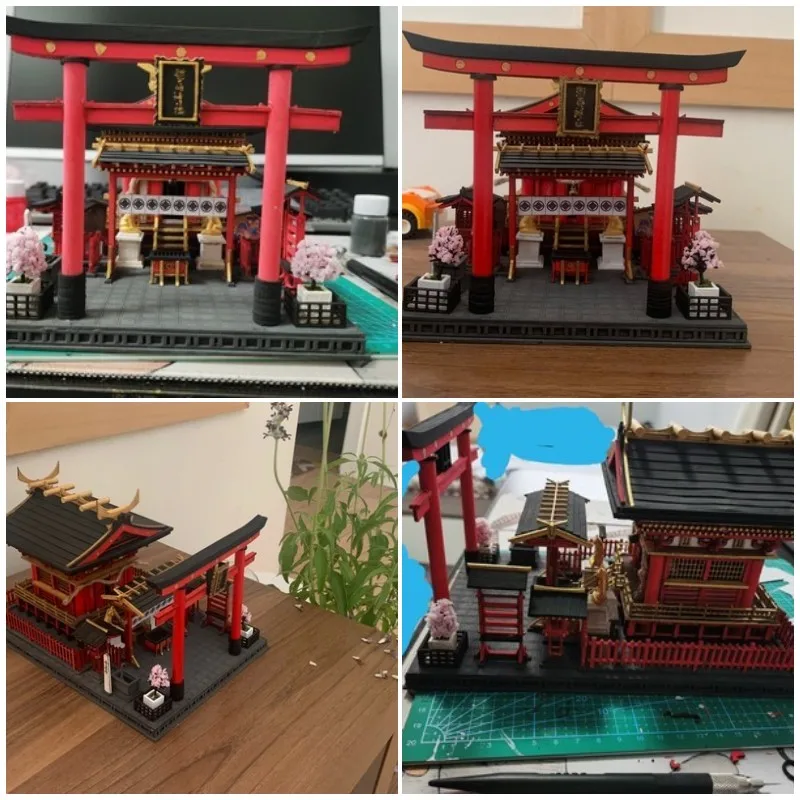 Japanese Building Shrine of The Kami Inari Model Wooden Dollhouse DIY Miniature Kit with Furniture Doll House Toys Adults Gifts