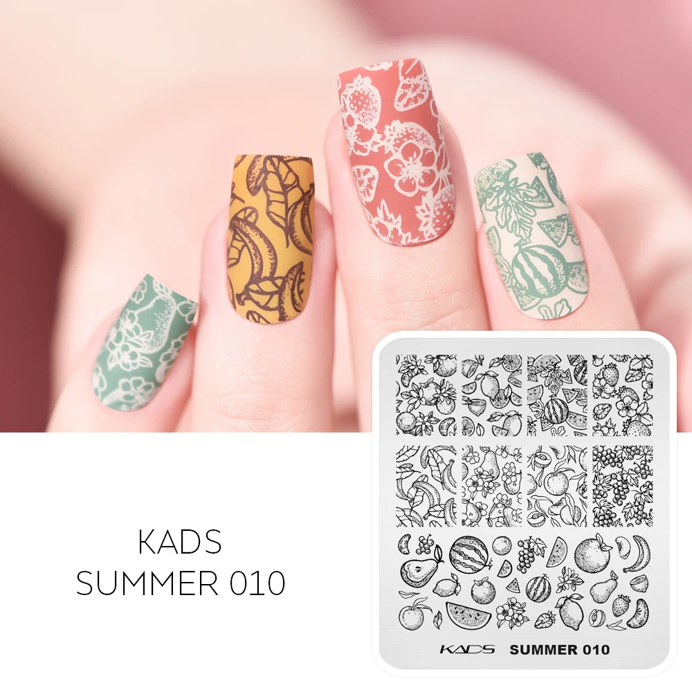 KADS Móng Dập Tấm Mùa Hè Chủ Đề Tán Lá Overprinting Làm Móng Dập Tiêu Bản Stencil Móng Tay Nghệ Thuật Stamper