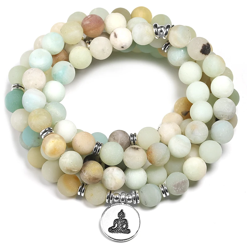 Amazonite naturale Mala Bracciali 108 di Yoga 8 MILLIMETRI Opaco Braccialetto di Pietra Per Le Donne E Gli Uomini di Meditazione Monili di Fascino del Regalo