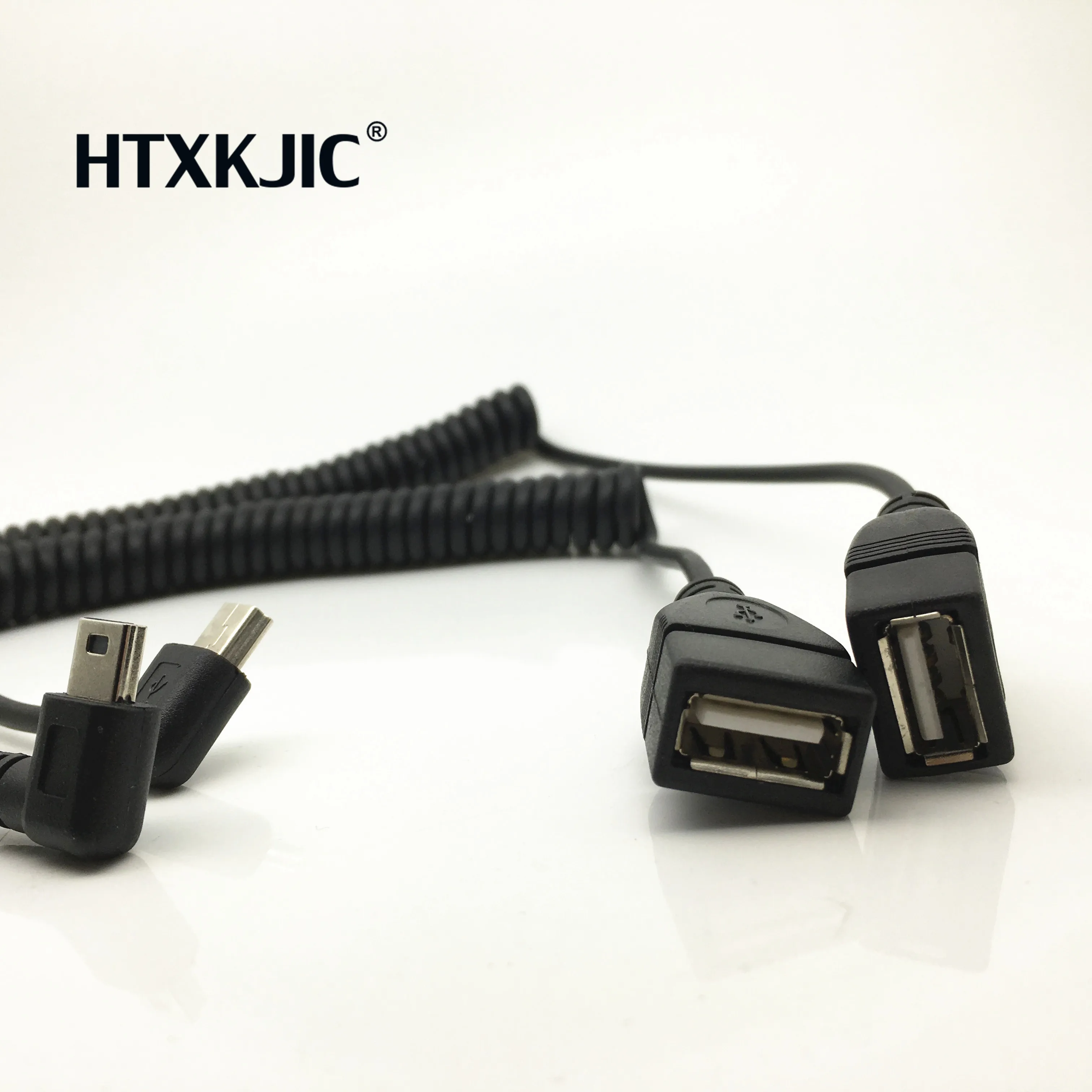USB Female 90 degree to mini USB Right Left Stretch spring cable for Mobile hard disk and navigation mobile