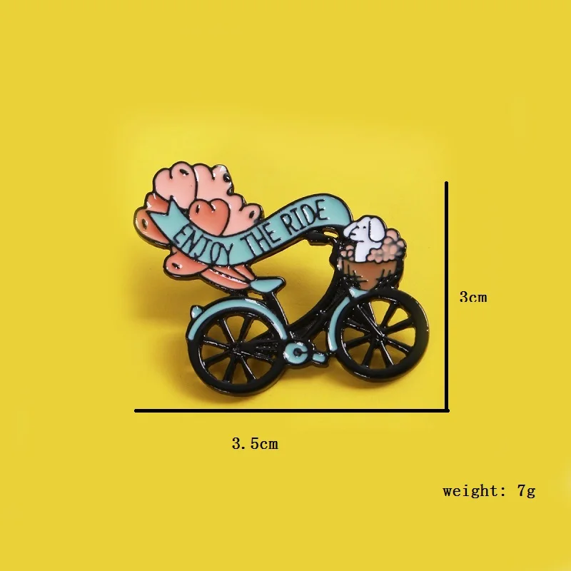 Puppy balloon bicycle  Enamel Pin Cute Brooch Denim Jeans shirts bags Celebrated fashion Jewelry Gift for Friends Children