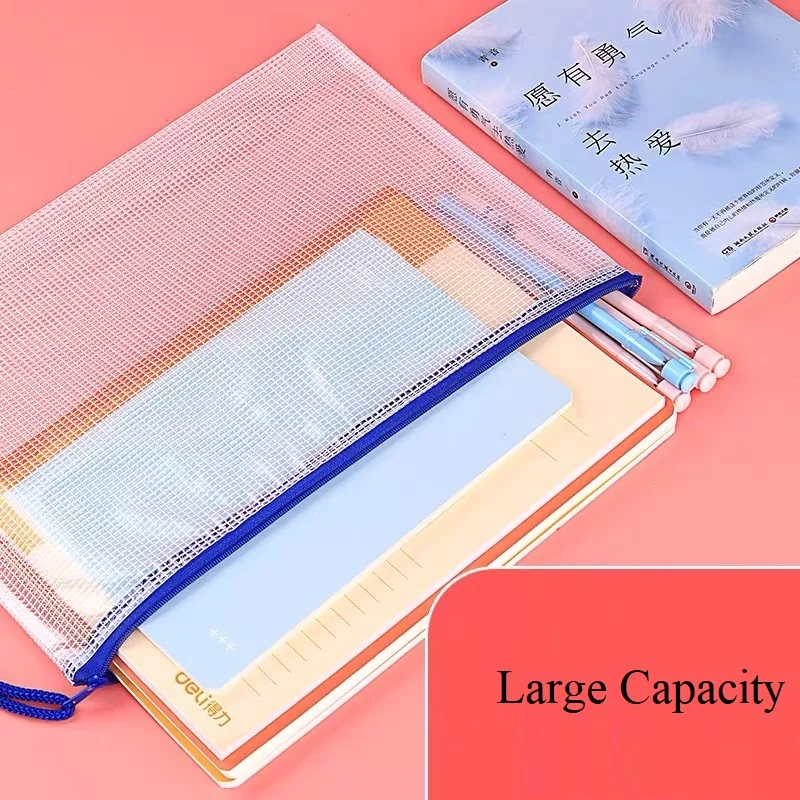 10Pcs File Dokumen Tas Warna Pena Tas Gridding Tahan Air Tas A4 B5 A5 A6 Zipper Transparan Dokumen File Packing organizer