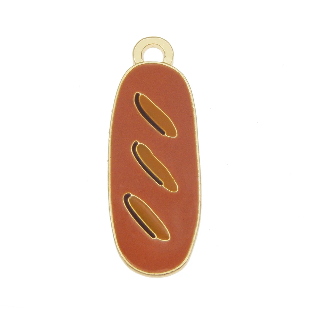 Julie Wang 10 PCS 33*12mm Alloy Enamel Cartoon Baguette Bread Charms French Loaf Pendant For Bracelet Earring Dangle Jewelry DIY