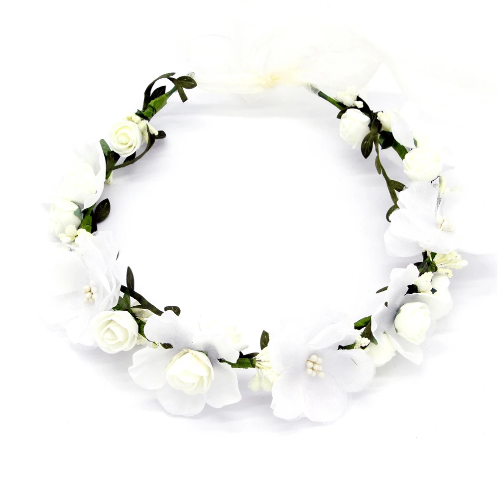 Mori Girl Simulation Flower Wreath Headwear Hair Accessories Tiara for Girls Head Flower Boho Wedding Bride Crown Festoon Head