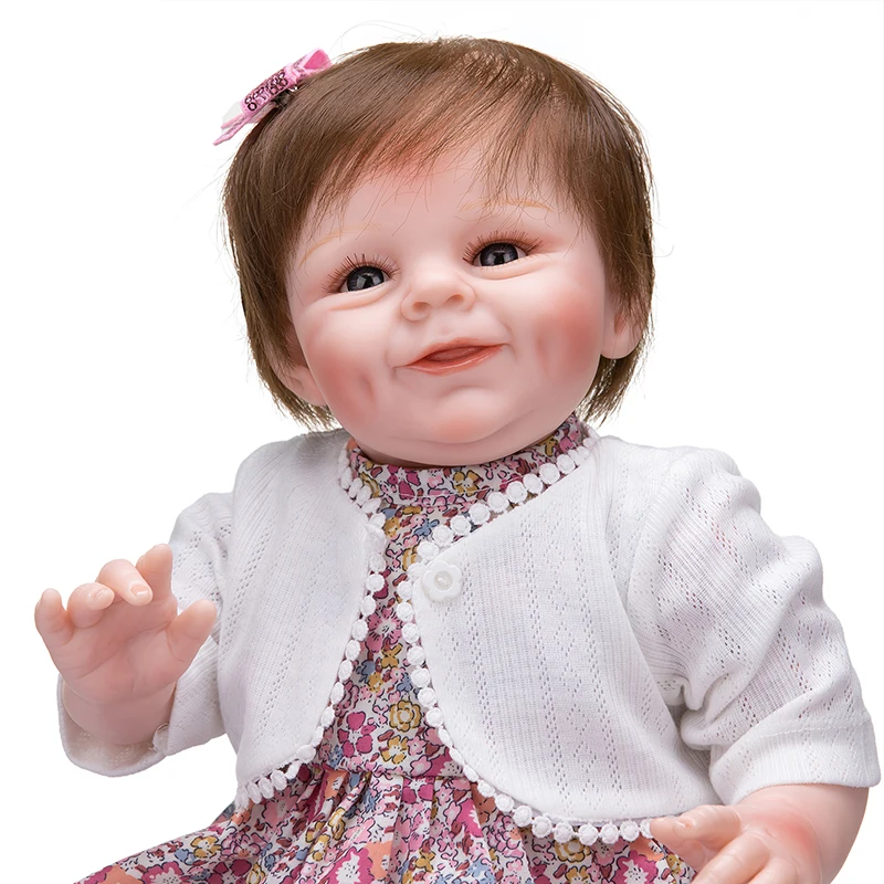 

55Cm Reborn Baby Shaya Smiling Face Cute Baby Girl Doll Lifelike Soft Touch Teddy Bear Toddler Girl Birthday Christmas Gift