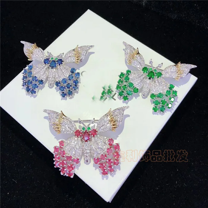 wow! green/red/blue  zircon butterfly brooch  nature wholesale FPPJ for xms gift woman