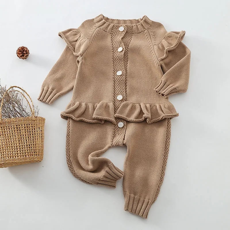 2021 Autumn New Baby Clothes Knitting Romper Lace Jumpsuit Girls Outfits Korean Newborn Overalls Baby Girls Clothes