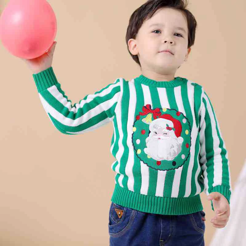 Christmas Santa Claus Boys Girls Sweater New Yea Children Clothing Baby Knitwear Pullover Kids Cartoon Print Warm Sweater Stripe