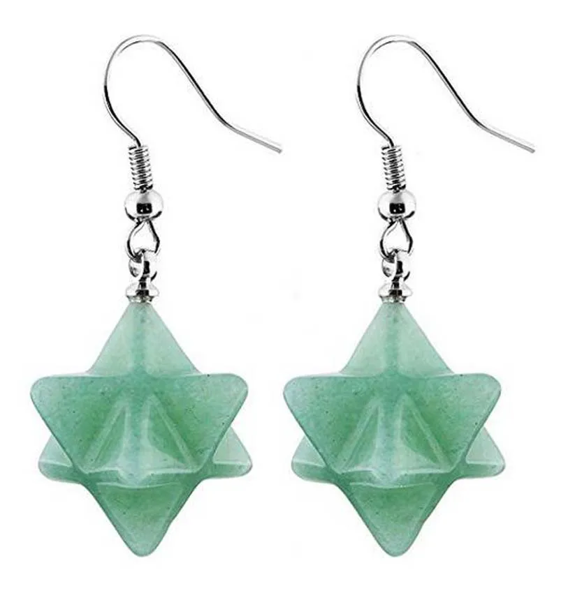 Crystal Merkaba Star Stone Earring For Women Natural Amethyst Rose Quartz Tiger Eye Hexagram Dangle Hook Stone Earrings Jewelry