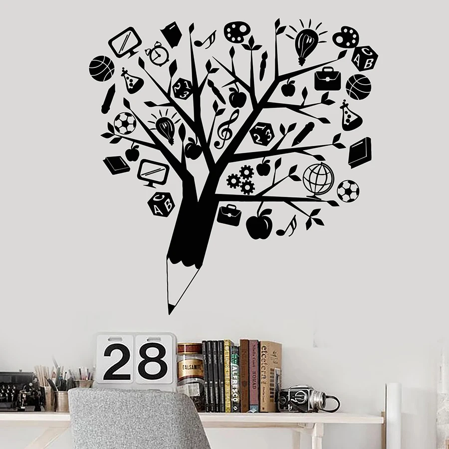 Creative Pencil Tree Wall Decal Study Room School Classroom Interior Decor Pupil Student Education Vinyl Window Stickers M184