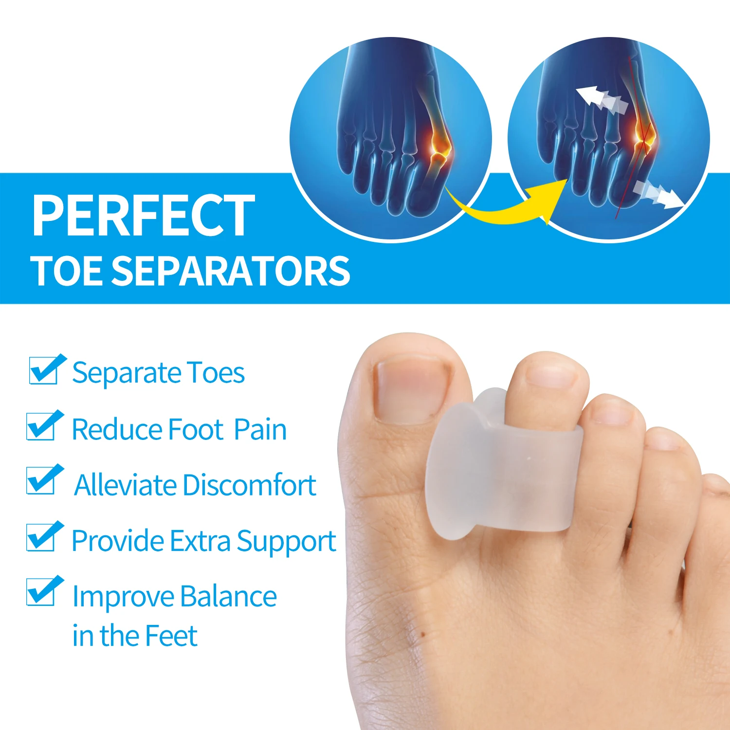 2 uds azul suave Gel de silicona separador de dedos de los pies Hallux Valgus juanete espaciadores el Corrector de pie HERRAMIENTA DE CUIDADO DE