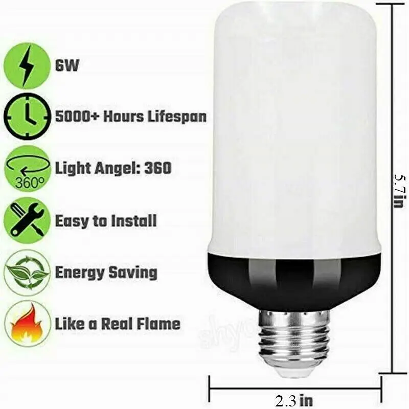 6W E27 E26 B22 LED Light Torch Fire Lamp Flame Effect Light 99 LEDs Bulb Flickering Emulation Bulb 4 Model AC 85-265V