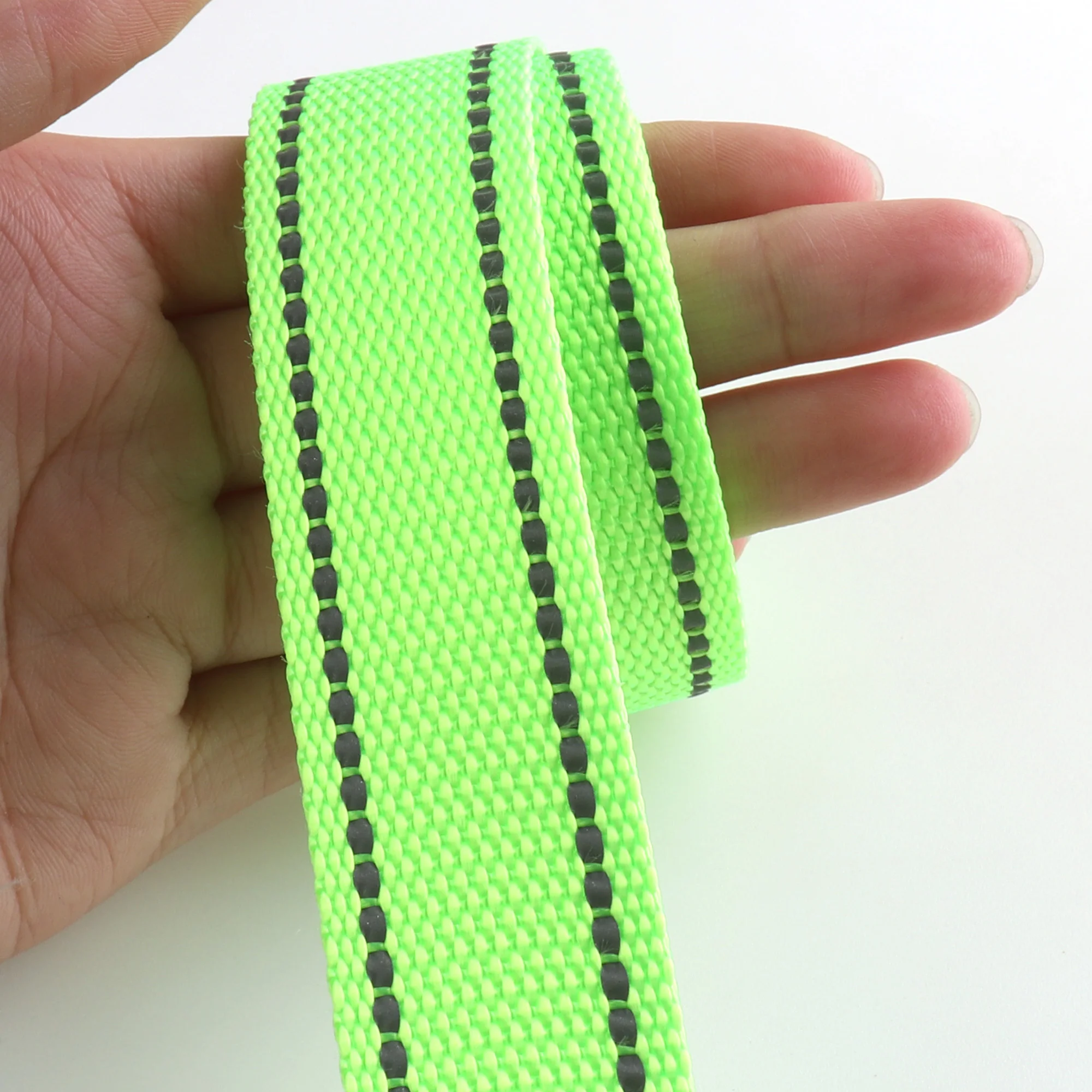 Neon Lime Reflective Fluorescent green Ribbon Silver Reflective Stripe 100% Polyester/Sports Reflective Ribbon Webbing strips