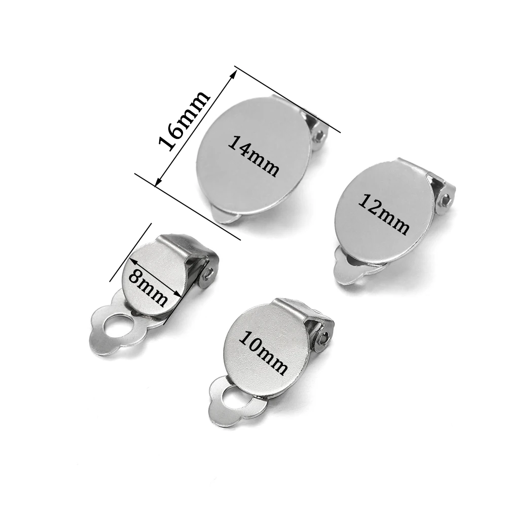 10 sztuk 8 10 12 14mm ze stali nierdzewnej okrągłe płaskie klips do ucha baza Cabochon fasetowany wisiorek kolczyki klipy dla majsterkowiczów do produkcji biżuterii dostaw — zdjęcie 7