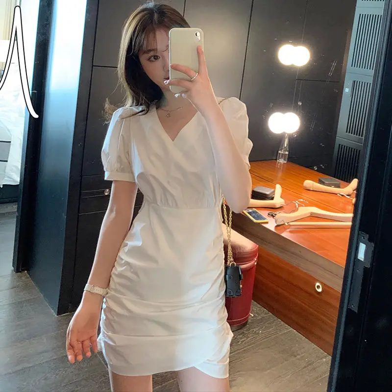 

New Summer A-line Dress Hollow Irregular V-neck Short-Sleeve Dresses Female Woman Dress Vestido De Mujer Femme Robe