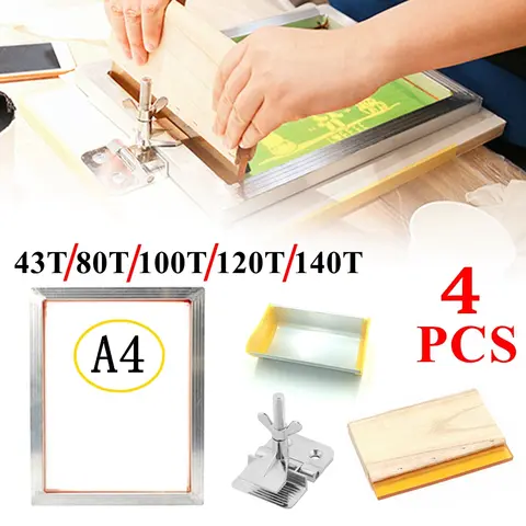 43T/100T/120T/140T Silk Screen Printing Kit Set Aluminum Frame + Hinge Clamp + Emulsion Scoop Coater + Squeegee Tool Parts Kits