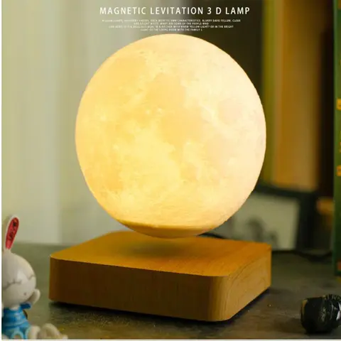 새로운 3D 인쇄 LED 야간 조명 크리 에이 티브 터치 자기 부상 문 램프 3 색 회전 부동 Atmosphereesk 램프 선물