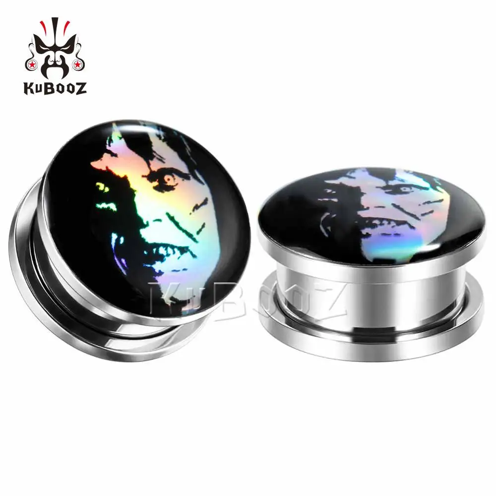 KUBOOZ Classical Character Picture Logo Ear Piercing Plugs Expanders Stainless Steel Stretchers Stud Body Jewelry Cool Gift 2PCS