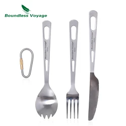 Boundless Voyage Outdoor Titanium Knife Fork Spoon Spork Chopsticks 3pcs Set Camping Tableware Cutlery