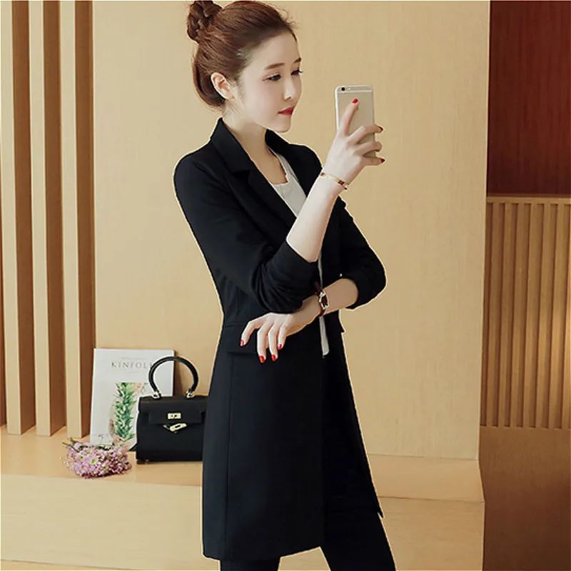 Blazers Women Office Lady Long-style Pocket Newest Elegant Button Oversized Spring Black Slim  Plus Size 4XL Notched Chic