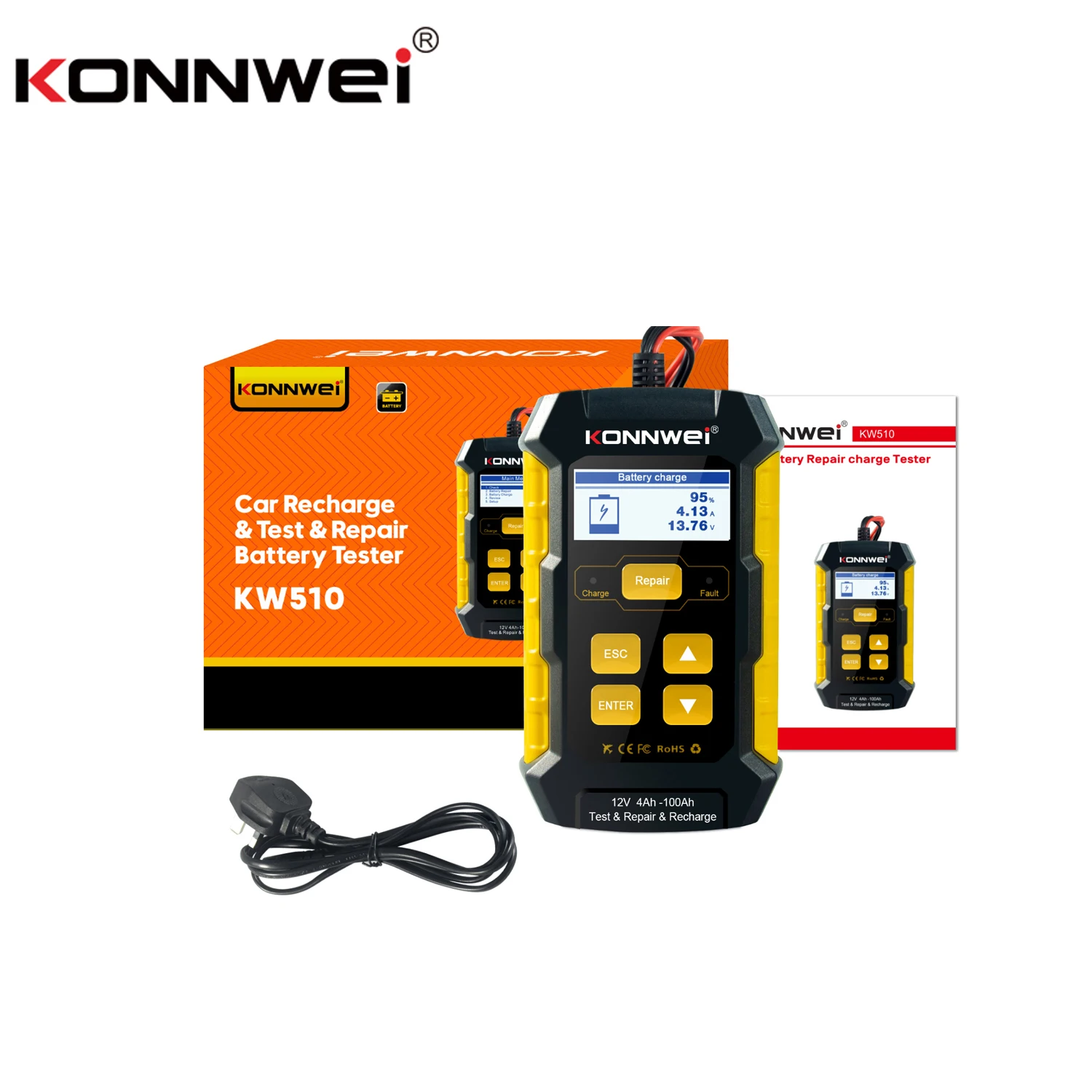 KONNWEI 3 in 1 Car Battery Charger, Auto Power Check 12V 5-Amp Fully Automatic Smart Charge Automotive Pulse Repair