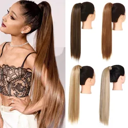 Synthetic Straight Long Natural Hair Ponytail Extension Wrap Around Clip in Hair Piece Curly Pony Tail For Woman Fake Hairpiece