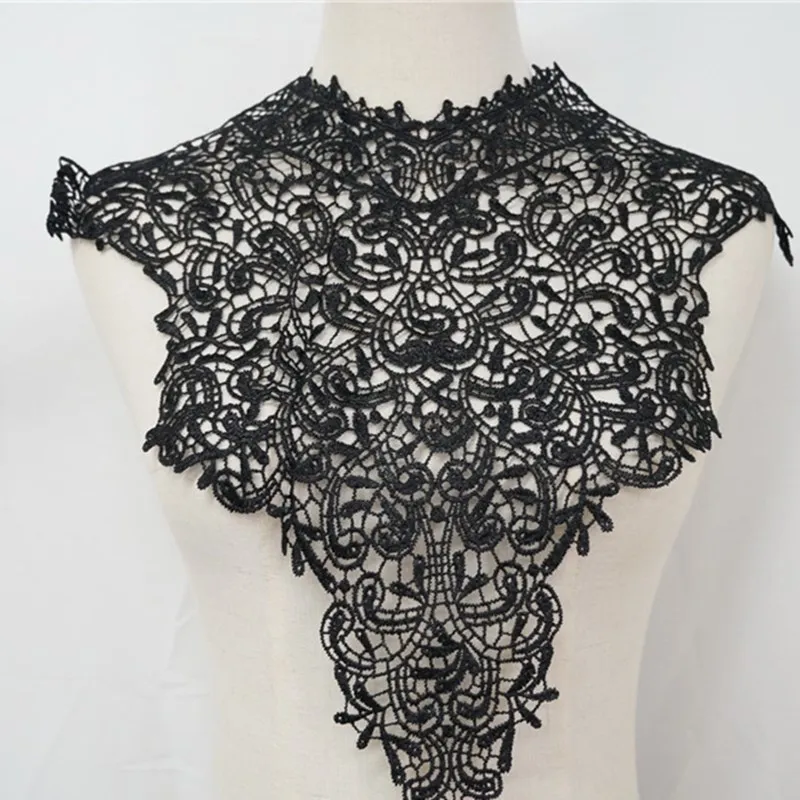 High Quality White Black Venice Crochet Polyester Floral Lace Applique Collar DIY sewing Fake Applique for Woman Dress Wedding