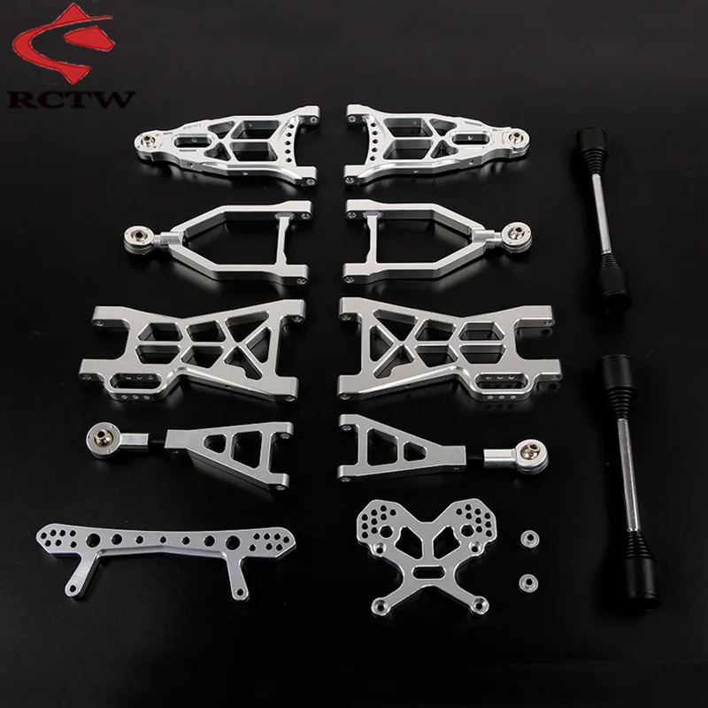 

CNC Metal Upgrade Front Rear Suspension A-Arm Kit with Shock Tower/Support for 1/5 Hpi Rofun Baha Kingmotor Rovan Baja 5b 5t 5sc