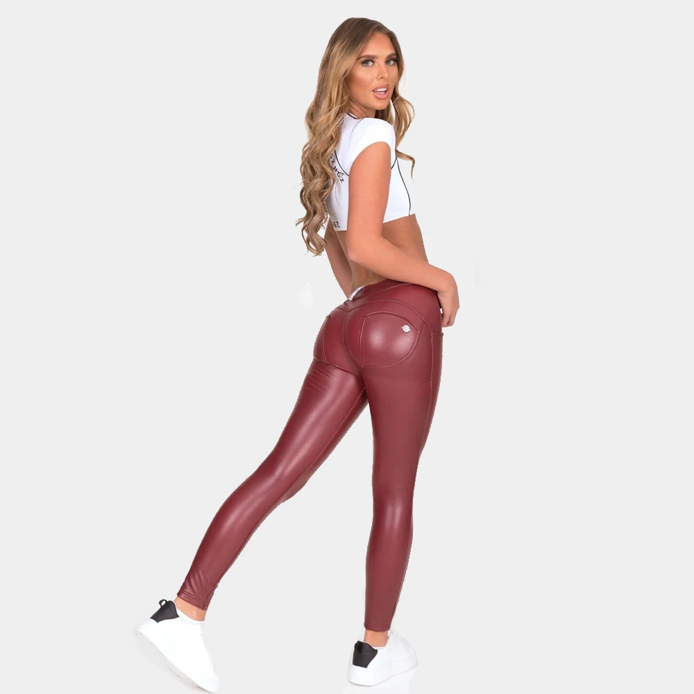 

Shascullfites Melody Burgundy PU Leather Pants Red Leather Leggings Cold Weather Leggings Warm Yoga Push Up Pants