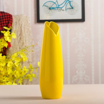 Yellow Color Ceramic Vase Big Size Flower Porcelain Vase Modern Fashion Tabletop Vase Home Wedding Christmas Decoration