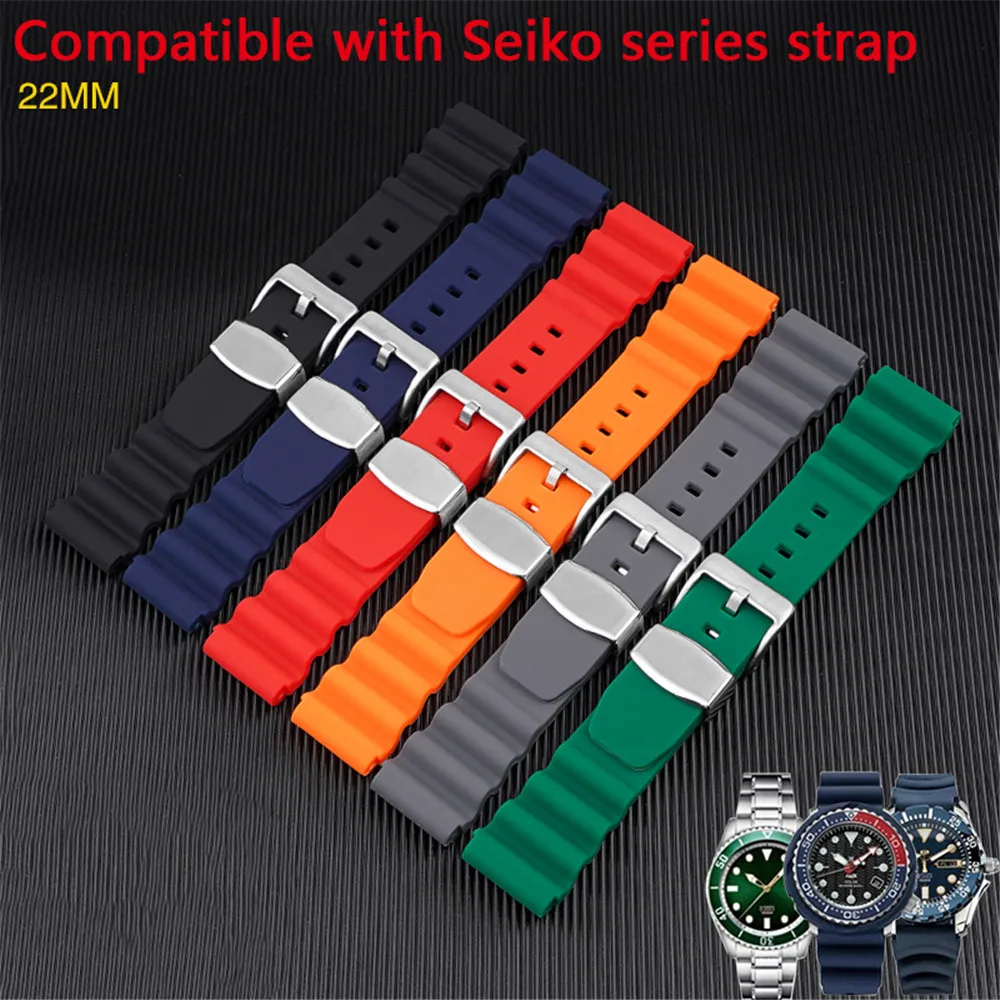 22mm 22mm Rubber Silicone Strap Men Women Sport Waterproof Diving Watch Band Bracelet Accessories for Seiko Water Ghost 007