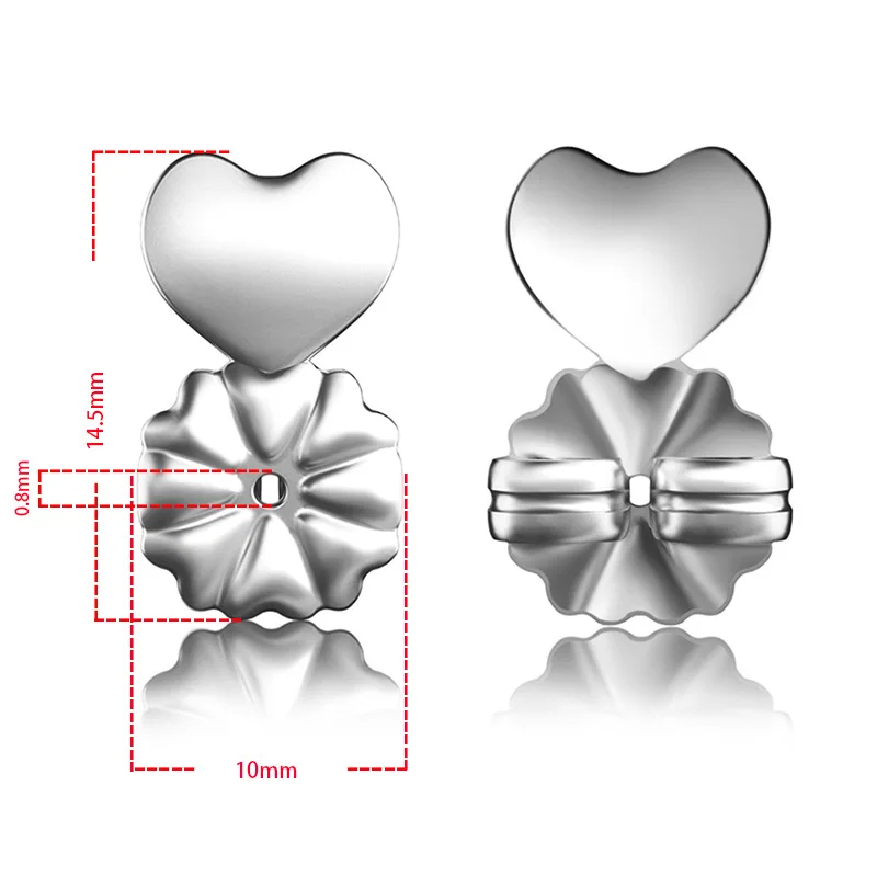 New Fashion S925 Sterling Silver Heart Earring Backs Support Hypoallergenic Earrings Lift Lifters Fits All Post Earring