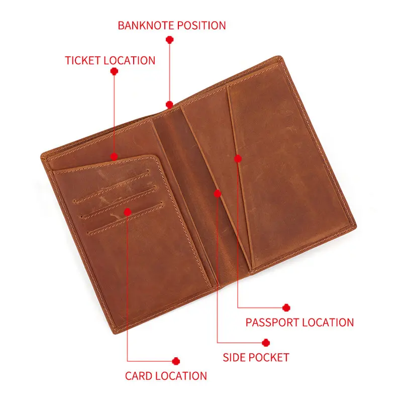 GENODERN Men Cow Leather Passport Cover Vintage Men Wallet with Passport Holder Document Case