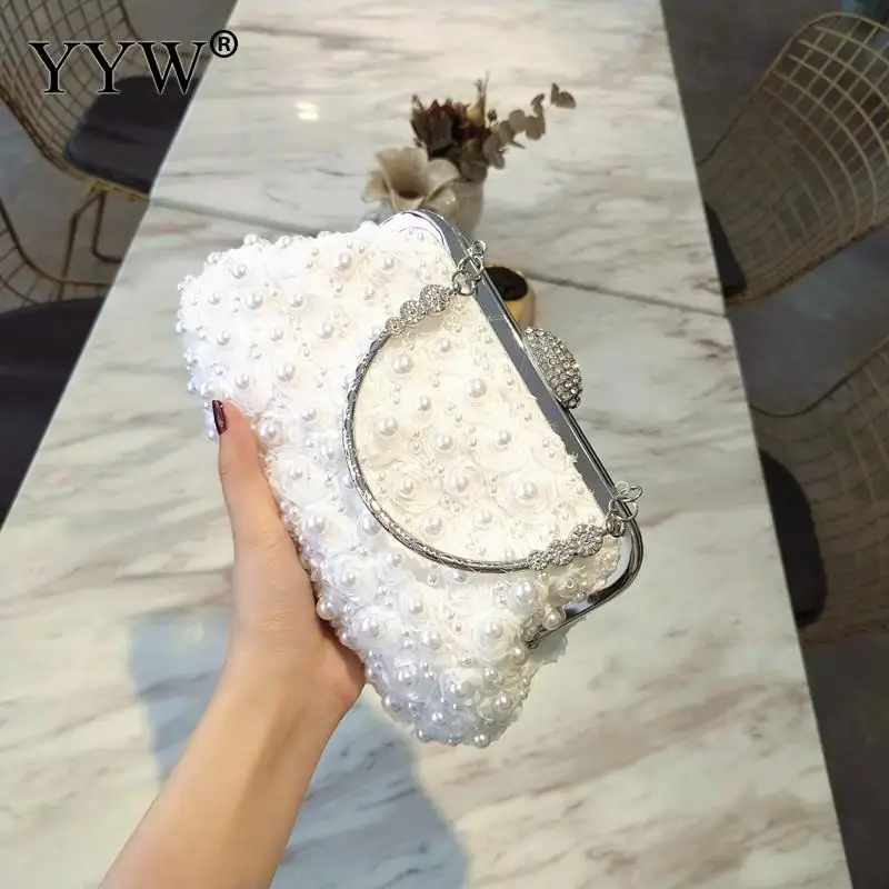 2021 Rhinestone Pearl Handbag Women\'S Clutch Bags Evening Bag Fashion Purse Womens Clutch Luxury For Wedding Bags Party White