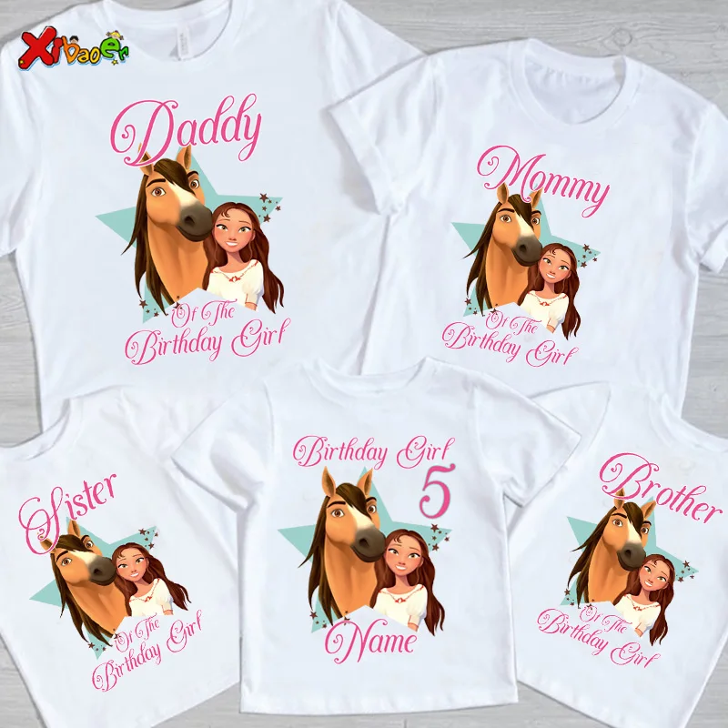 Birthday Shirt for Family Matching Clothes Horse Party Girls TShirt Gift Custom Name Kids Clothing Outfit Children Clothes Daddy