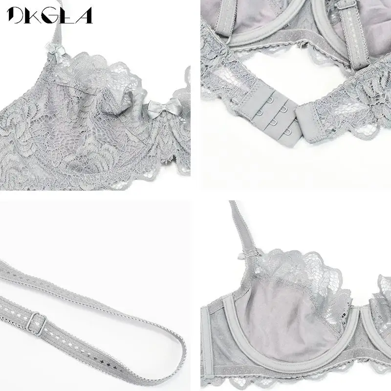 Hollow Lace Bra Sets Transparent Embroidery Underwear Sexy Ultrathin Brassiere Brand Women Lingerie Set Plus Size White Fashion