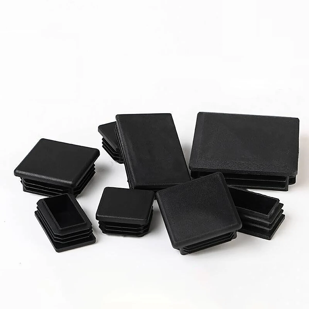 10pcs Rectangle Black Plastic Blanking End Cap Tube Pipe Insert Plug Bung Chair Table Feet Cap 10x10~100x100mm