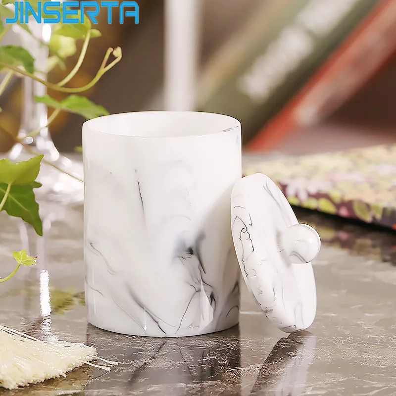 

JINSERTA Marbled Resin Storage Box 2 Girds Cotton Swab Organizer Toothpick Jar Luxury Home Living Room Hotel Decor Box with Lid