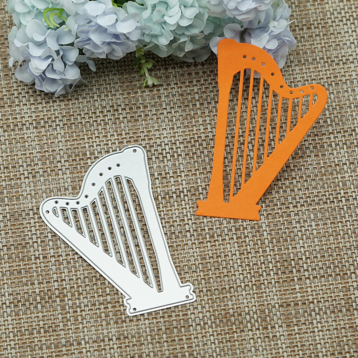 Metal Cutting Dies Scrapbooking Vintage Harp Musical Instrument Pattern Cutter Stencil For DIY Clip Art Work Card Decorating